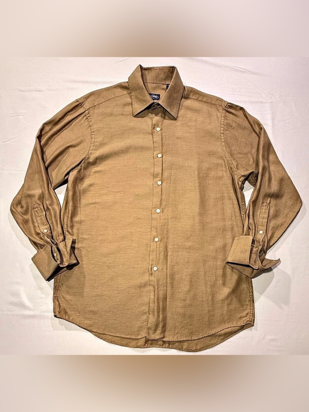 Sean John Men’s L 15 32/33 Tan Cotton Long Sleeve Button Front Shirt